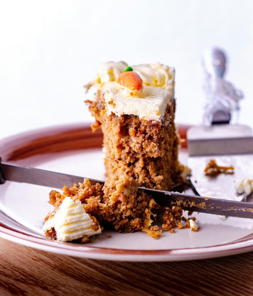 A slice of a vegan carrot cake